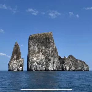 The iconic Kicker Rock formation towering out of the water near San Cristobal Island.