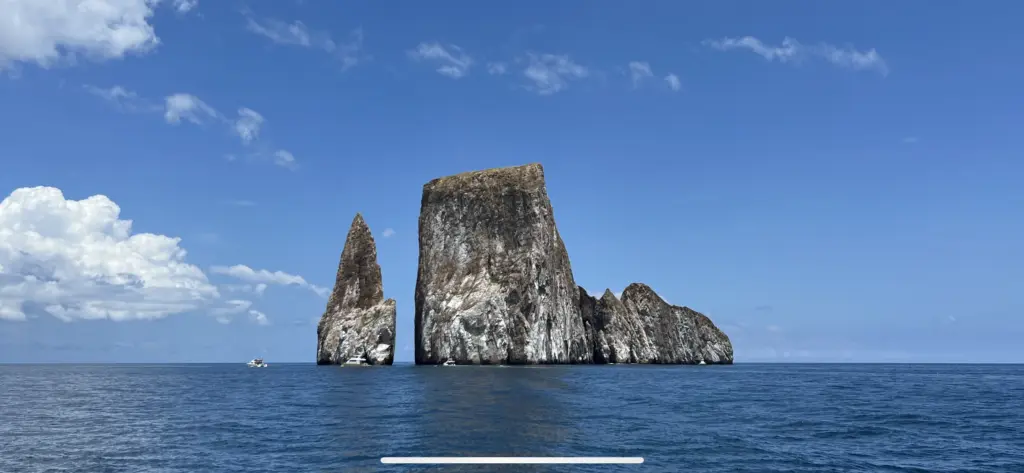 Kicker Rock towering up from the water close to San Cristobal in the Galapagos Islands.